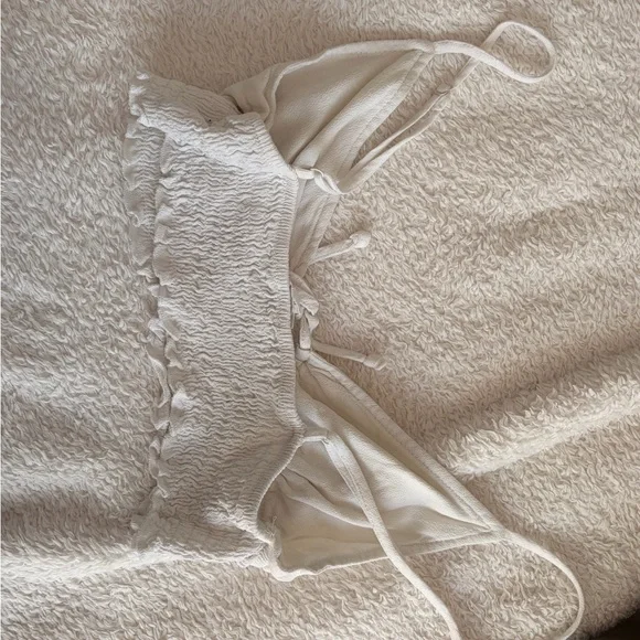 Garage White Smocked Tie-Front Bralette - Picture 2 of 2